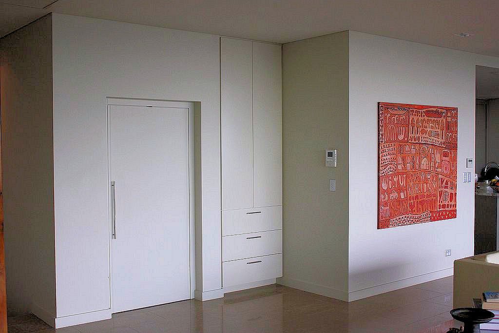 Lift Shop lift door concealed within the surrounding wall finish