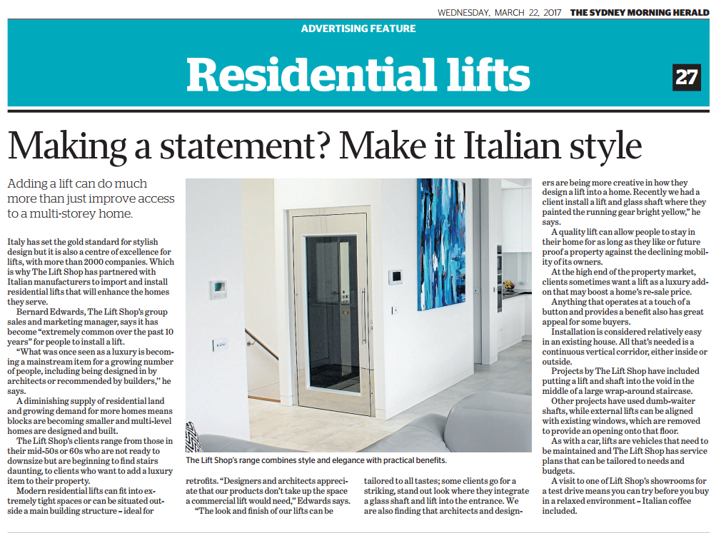 Residential Lifts – Making a statement? Make it Italian style