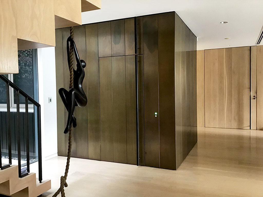 Lift Shop lift door concealed within the surrounding wall finish