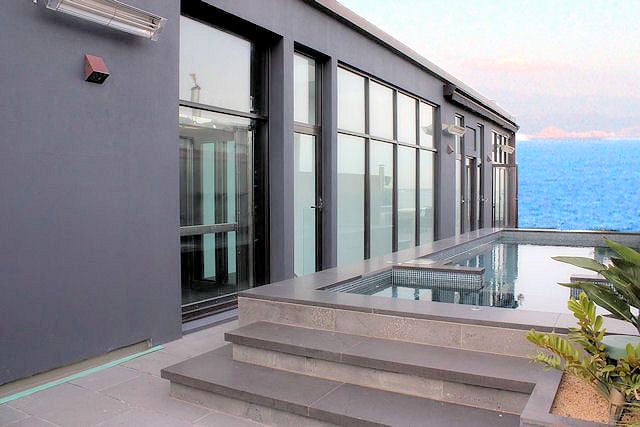 Outside view of a lift with an ocean view
