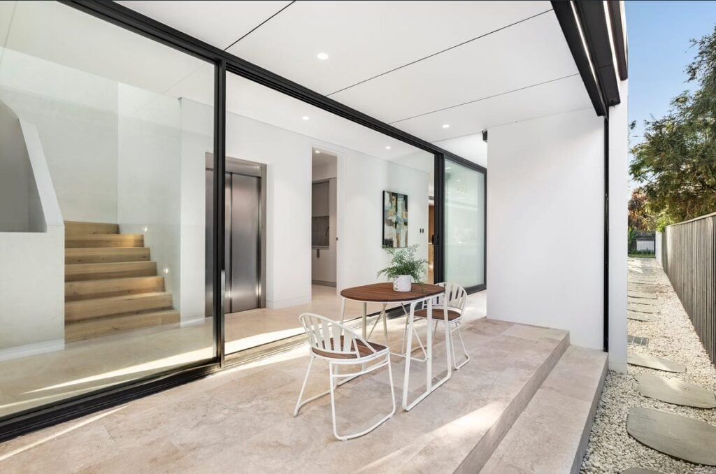 Poolside entertaining area with Lift Shop A Series home lift