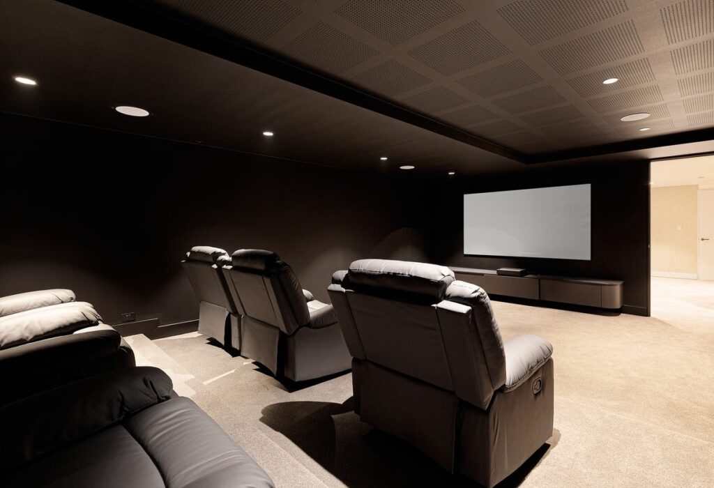 Home movie theatre with recliner seats, one of the levels served by the A Series lift