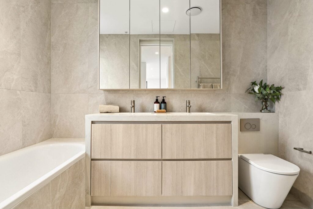 Luxury bathroom with modern finishes and walk-in shower