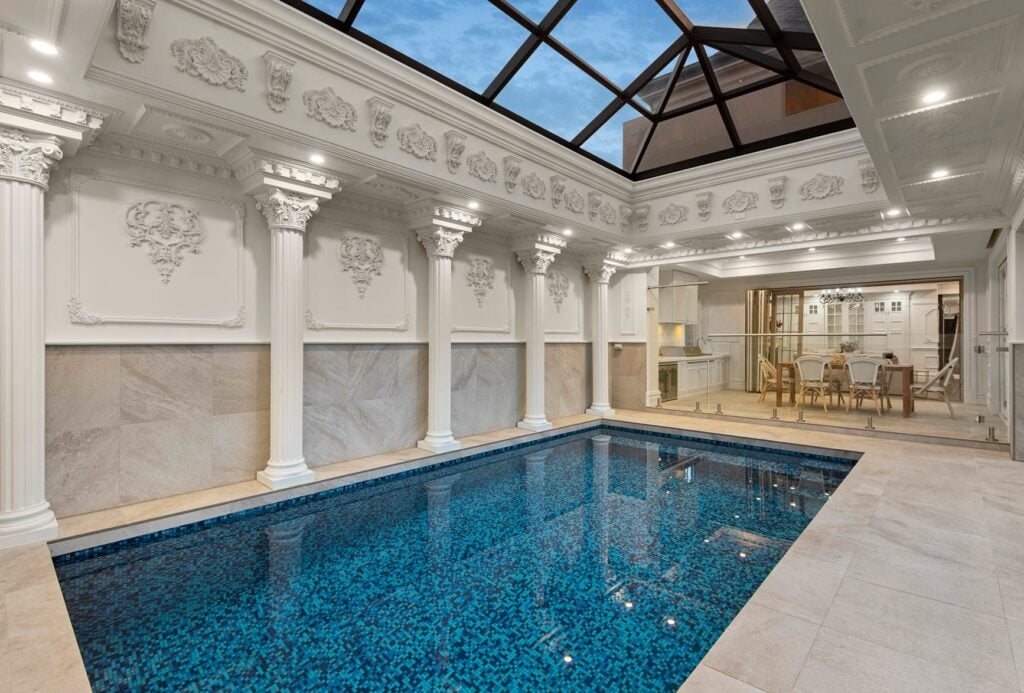Indoor pool and entertainment area of luxury Balwyn property