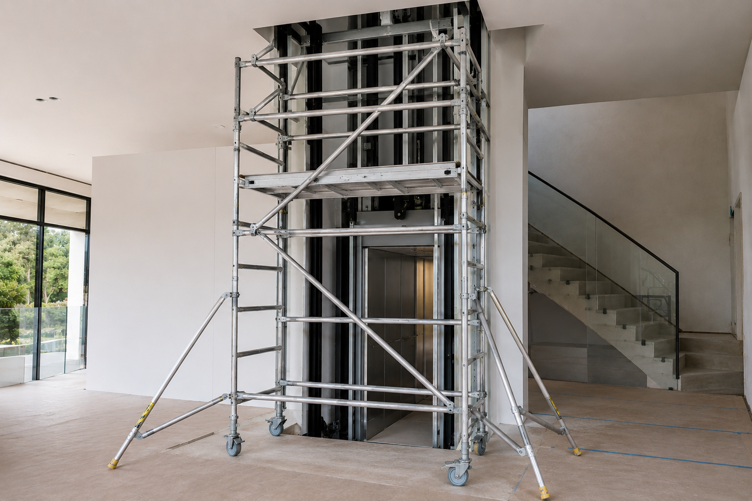 Aluminium scaffolding for lift installations