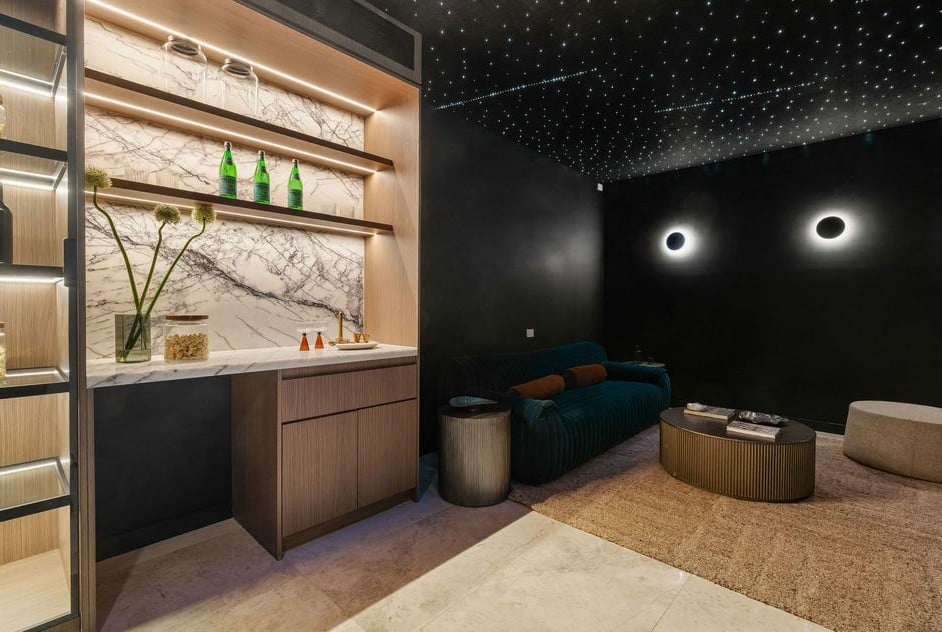 Premium home cinema featuring custom joinery, feature lighting and luxury finishes
