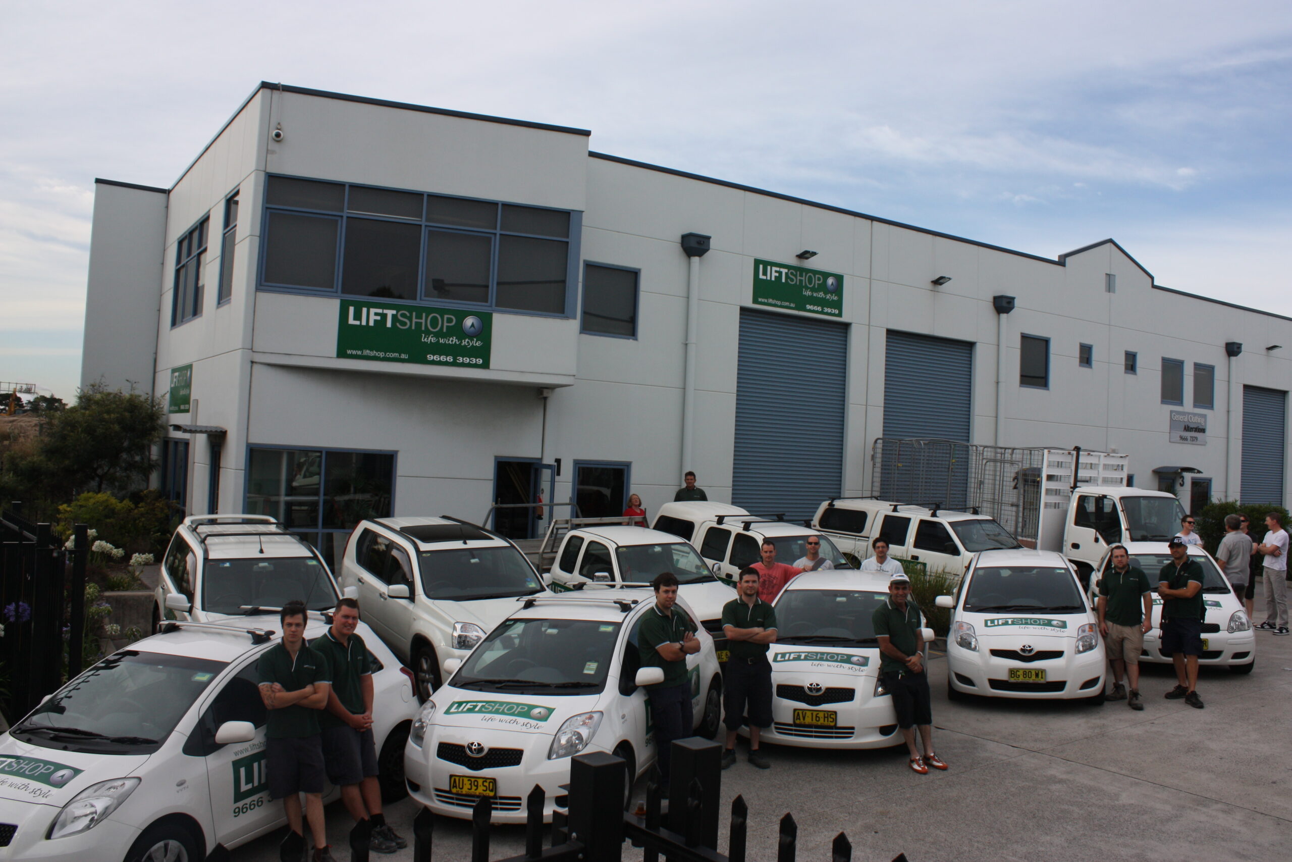 Lift Shop cars outside the showroom in 2010