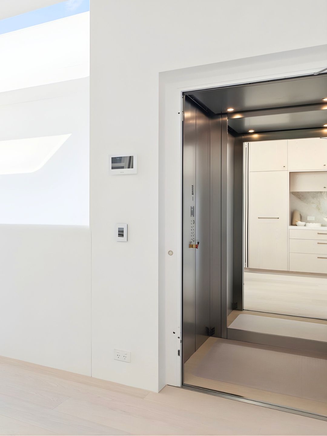 Full-length real glass mirror in a Lift Shop luxury home lift cabin