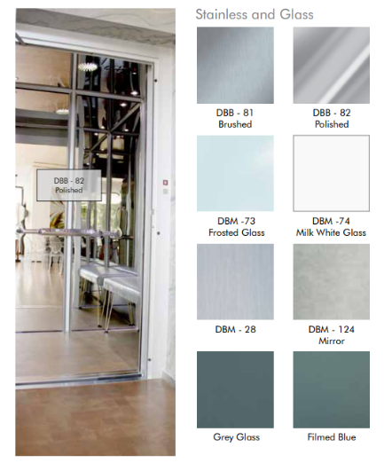 High-gloss polished stainless steel wall in a standard home lift cabin