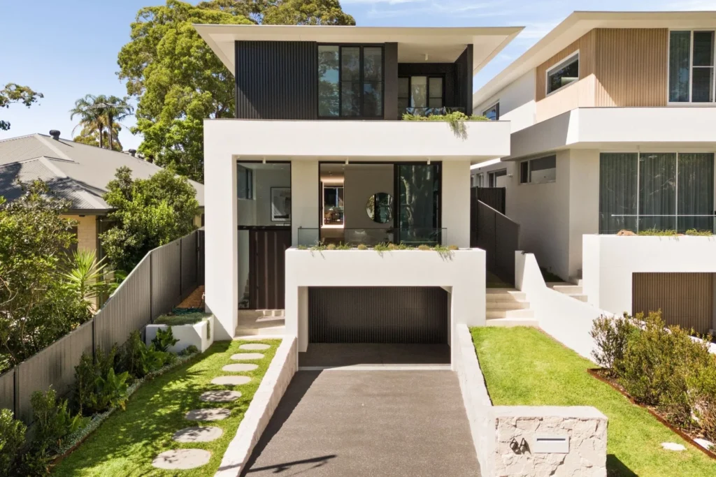 Modern two-storey facade with basement garage in Caringbah South