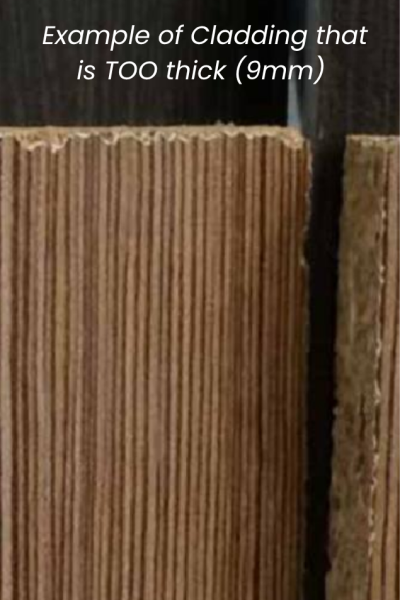 Example of incorrect 9mm door cladding causing hinge binding