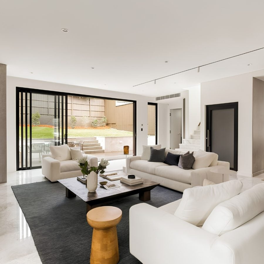 Luxury Cremorne home featuring Lift Shop A Series elevator integrated beside open-plan living area