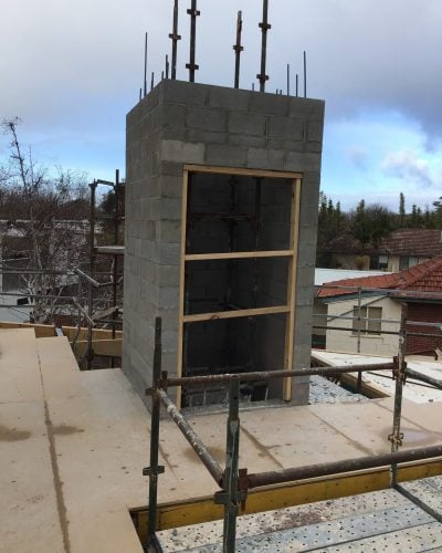 Masonry lift shaft under construction